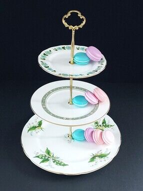 3 Tier Botanical Garden Party Cake Stand, Spring Floral Tiered Tray Bone China